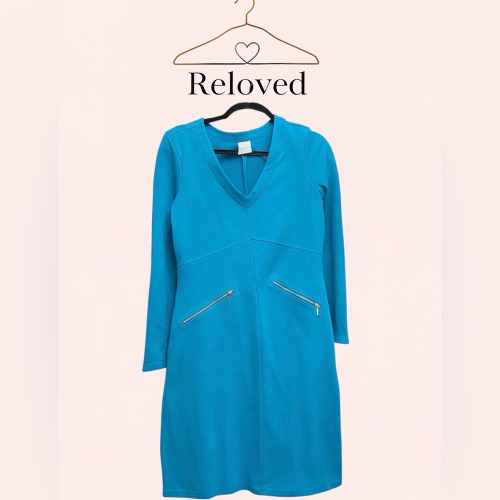 Athleta Teal Long Sleeve Dress with Zipper Details